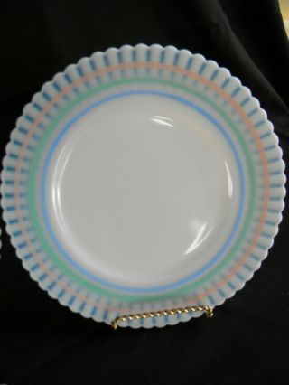 4 Vintage Petalware 8 " Macbeth - Evans Glass White/pastel Bands Salad Plates
