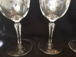 Vintage Wine Glasses/Water Goblets - Set of 6 Etched with Flowers & Leaf 4