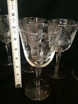 Vintage Wine Glasses/Water Goblets - Set of 6 Etched with Flowers & Leaf 5