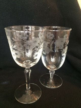 Vintage Wine Glasses/Water Goblets - Set of 6 Etched with Flowers & Leaf 6