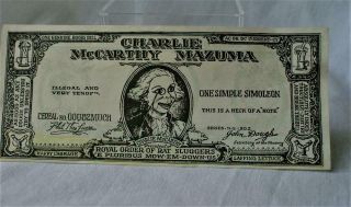 Vintage Charlie Mccarthy Mazuma/ Fake Money/one Simple Simoleon