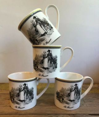 Set Of 4 Villeroy & Boch Vintage Audun Coffee Cups Mugs Chasse La Rencontre