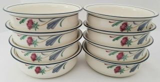 Lenox Chinastone Poppies On Blue Eight Soup Cereal Bowls 6 - 1/4 "