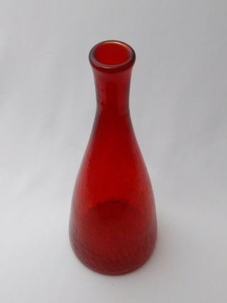 Blenko Ruby Red Crackle Decanter 920 Vtg Glass Mid Century Modern No Stopper 3