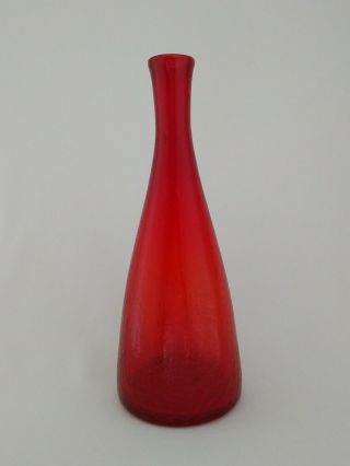 Blenko Ruby Red Crackle Decanter 920 Vtg Glass Mid Century Modern No Stopper 4