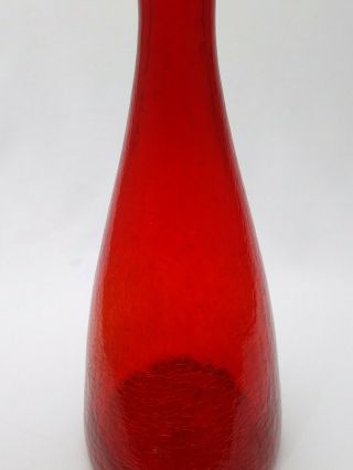 Blenko Ruby Red Crackle Decanter 920 Vtg Glass Mid Century Modern No Stopper 6