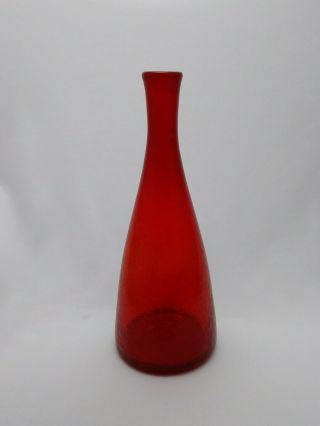 Blenko Ruby Red Crackle Decanter 920 Vtg Glass Mid Century Modern No Stopper 8