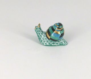 Herend Miniature Snail Green Fishnet Figurine 15518