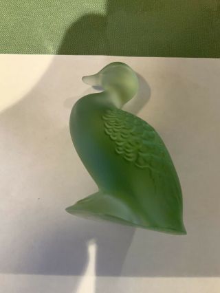 Signed Green Lalique Happy Frosted Duck - France
