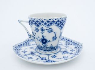 Cup & Saucer 1036 - Blue Fluted - Royal Copenhagen - Double Lace