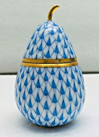 Herend Blue Fishnet " Pear " Trinket Box / Figurine - Sweet - - No Resrv