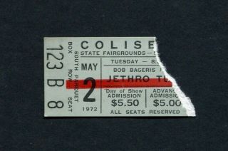 1972 Jetrho Tull Concert Ticket Stub Indianapolis Aqualung Thick As A Brick Tour