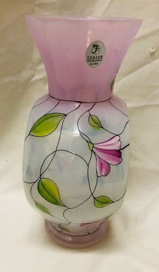 HAND PAINTED Pazzoni STAINED GLASS DESIGN Vase Lavender Opalescent 2