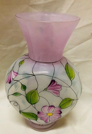 HAND PAINTED Pazzoni STAINED GLASS DESIGN Vase Lavender Opalescent 3