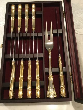 10 Piece Royal Albert Old Country Roses Large Carving Fork & Knife Wooden Box