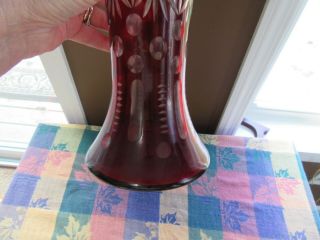 Vintage Bohemian Czech Art Glass Cut To Clear Red Ruby Crystal 12’’ Tall Vase 4
