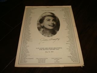 Joan Crawford 1982 Tribute Ad " Our Lives Are More For Having Known You