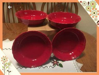 Princess House Red Pavillion Set Of 4 Pasta Bowls 808