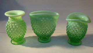 Fenton Green Opalescent Hobnail 3 Mini Vases
