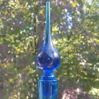 Blenko Style Rainbow Pilgrim Us Glass Blue Decanter Bottle Unusual Stopper 1960