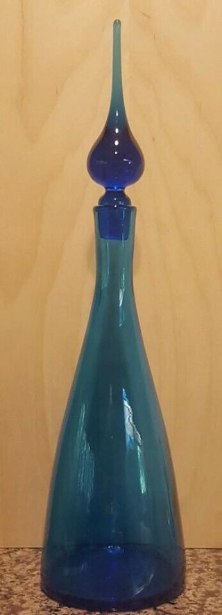 Blenko Style Rainbow Pilgrim US Glass Blue Decanter Bottle Unusual Stopper 1960 2