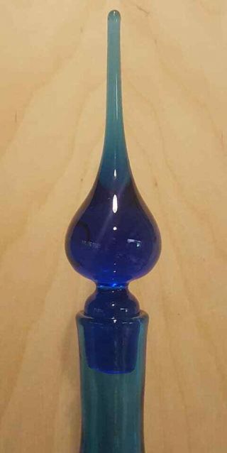 Blenko Style Rainbow Pilgrim US Glass Blue Decanter Bottle Unusual Stopper 1960 5