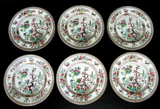 Vintage Royal Doulton " Dresden " Set Of 6 Salad Plates,  " Indian Tree Pattern "