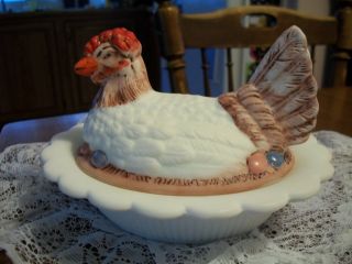 Vintage Mosser Hand - Painted Hen On A Nest -