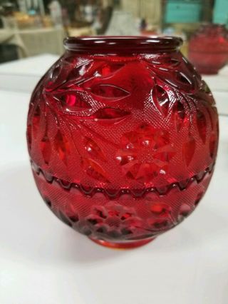 Bright Ruby Red Westmoreland Glass Fairy Lamp Leaf Pattern Maker Mark