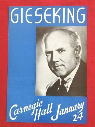1/24/1949 Walter Gieseking Carnegie Hall Cancelled Concert Handbill Flyer