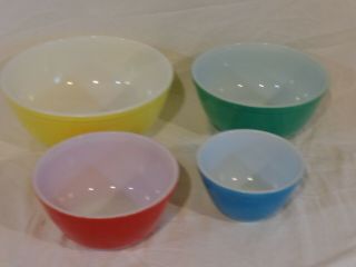 Vintage Pyrex Primary Colors 4 Piece Mixing Bowl Set Nos.  401 402 403 404 2
