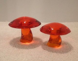 2 Vintage Viking Glass Mushroom Paperweight Sm 2.  5 " - Med 3 " Persimmon Orange