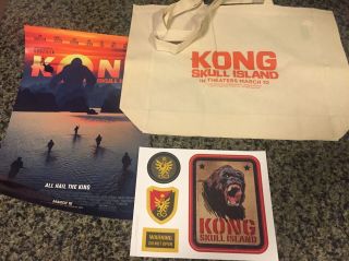 Kong Skull Island Promotional Swag Set - Movie Poster - Sticker/decal Sheet - Tote Bag