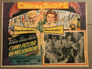 Mexican Lobby Card 12.  5x17: How To Marry A Millionaire (1953) Marilyn Monroe