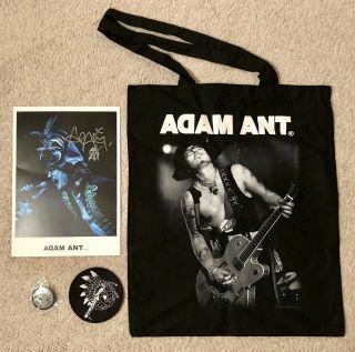 Adam Ant Signed Photo Vip Meet & Greet Blueblack Hussar Tour Tote,  Patch,  Pin