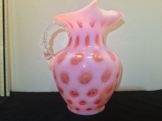 Absolutely Gorgeous Pink Opalescent 9.  5 " Coin Dot Pitcher By Fenton