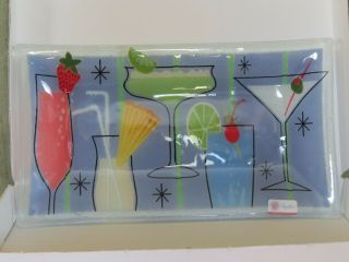 Peggy Karr Fused Glass Rectangular Martini Glass Cocktail Platter W Box Signed