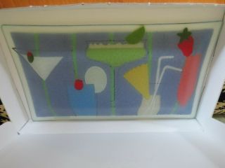 Peggy Karr Fused Glass Rectangular Martini Glass Cocktail Platter w Box SIGNED 4