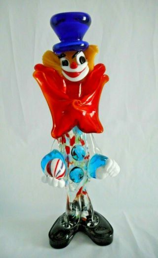 Stunning 12 " Tall Murano Glass Clown Holding A Ball