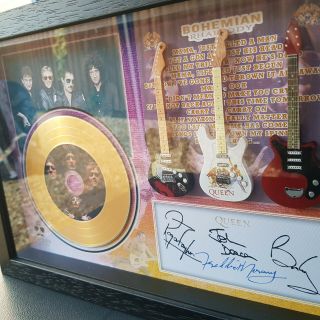 QUEEN Freddie Mercury 3 Miniature Guitar and mini gold LP Shadowbox signed print 3