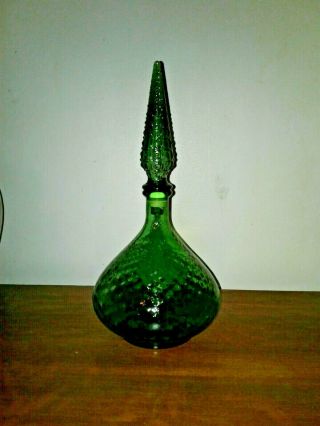 Vtg.  Mid Century Modern Empoli Green Decanter Genie Glass Bottle Italy