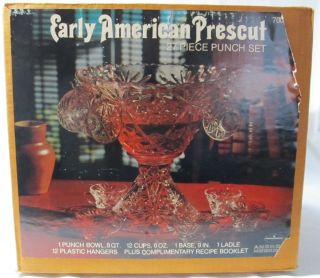 Anchor Hocking Early American Prescut 27 Piece Punch Bowl Set Box