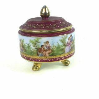 Royal Vienna Porcelain Footed Covered Dish Bowl W/ Romantic Scene