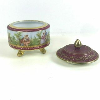 Royal Vienna Porcelain Footed Covered Dish Bowl W/ Romantic Scene 2