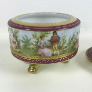 Royal Vienna Porcelain Footed Covered Dish Bowl W/ Romantic Scene 5