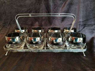 Dorothy Thorpe Silver Band Set Of 8 Roly Poly Glasses With Caddy