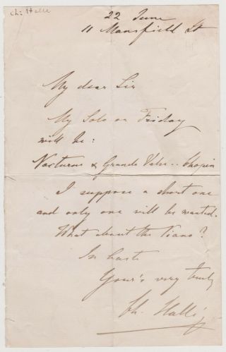 Sir Charles Hallé Signed Letter - Pianist And Conductor