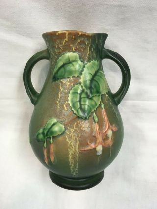 Rare Antique Roseville Fuchsia Green Handled 895 - 7 Vase 7.  5 "