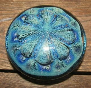 Vintage Signed Robert Eickholt Opalescent Glitter Jelly Fish Glass Paperweight 1