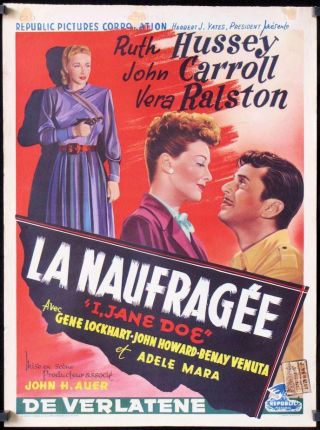 R113 I Jane Doe Belgian Movie Poster,  1948 Vera Ralston & Ruth Hussey,